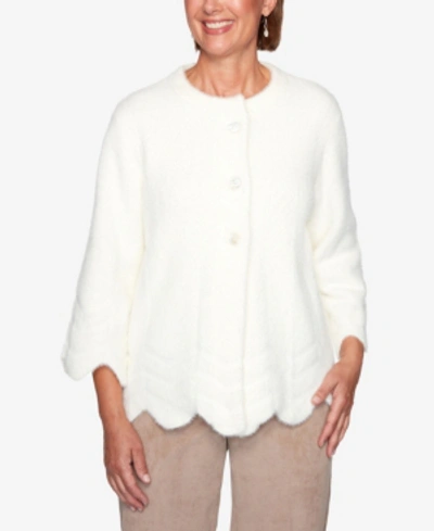 Shop Alfred Dunner Women's Missy Dover Cliffs Novelty Feather Yarn Jacket In Open White