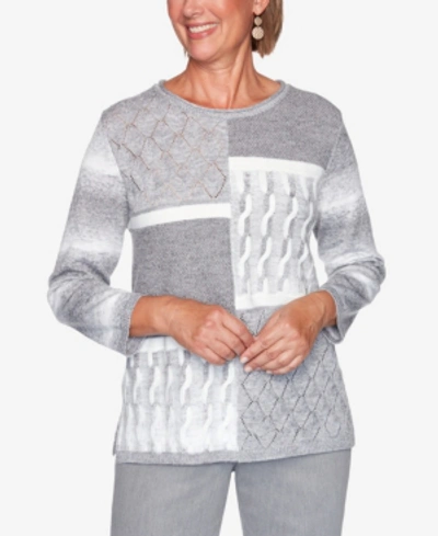 Shop Alfred Dunner Women's Glacier Lake Modern Patchwork Sweater In Open White