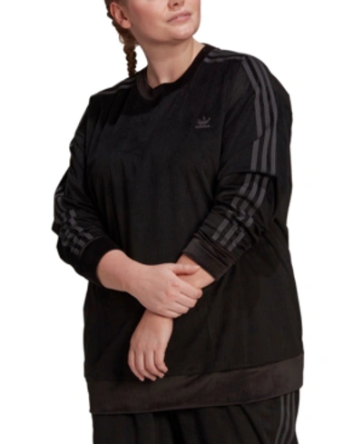 Shop Adidas Originals Plus Size Corduroy Crewneck Pullover In Black