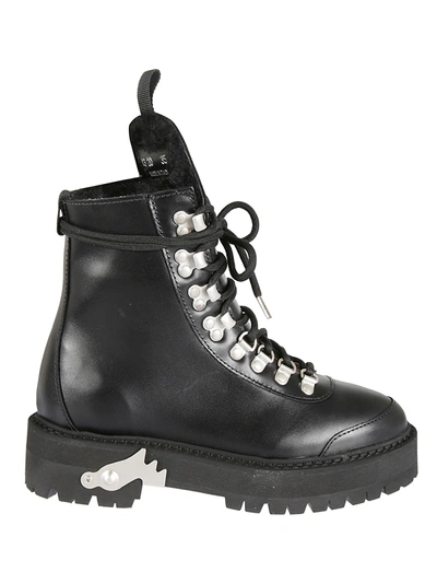 Shop Off-white Leather Hiking Boots In Black/white