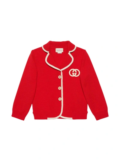 Shop Gucci Red Cardigan In Rosso/bianco