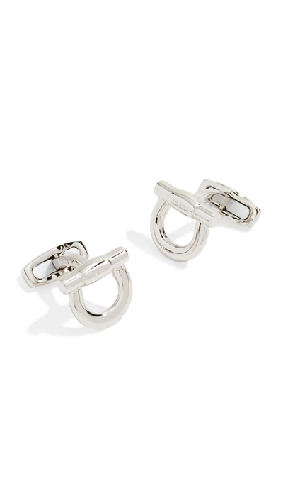 Shop Ferragamo Silver Nickel Flip Gancio Cufflinks