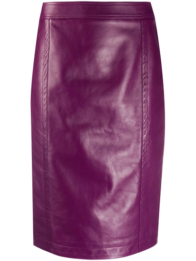 Shop Saint Laurent High-waist Pencil Skirt In Purple