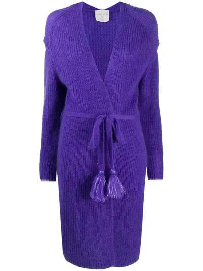 Shop Forte Forte Knitted Wrap Cardigan With Tassel Belt In Purple