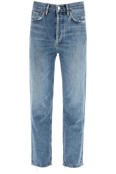 Shop Agolde Riley High Rise Straight Crop Jeans In Blue