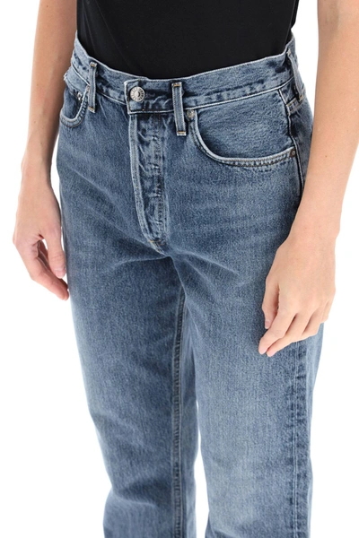 Shop Agolde Pinch Waist High Rise Straight Jeans In Blue