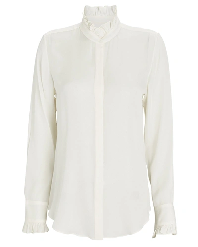 Shop Nili Lotan Aleia Ruffled Silk Button-down Shirt In Ivory
