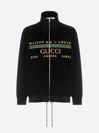 Shop Gucci Felpa Oversize In Ciniglia Con Ricami In Black