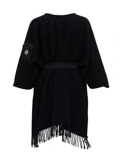 Shop Moncler Wool Cape With Belt In Black