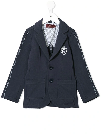 Shop Aigner Embroidered Logo Blazer In Blue