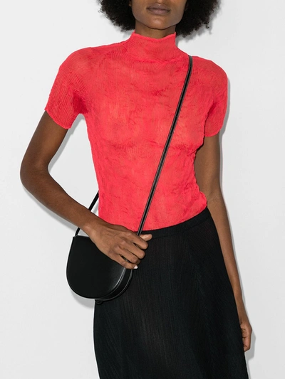 Shop Issey Miyake Plissé-effect Mock-neck Top In Red