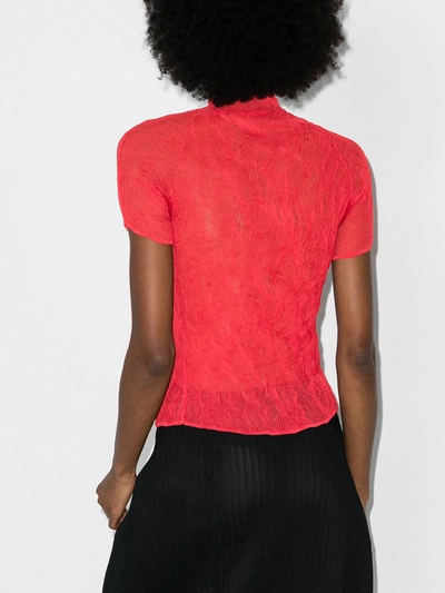 Shop Issey Miyake Plissé-effect Mock-neck Top In Red