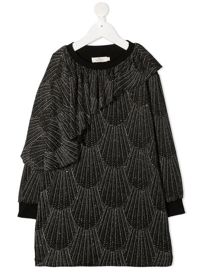 Shop Andorine Glitter Detail Long-sleeved Dress In Black