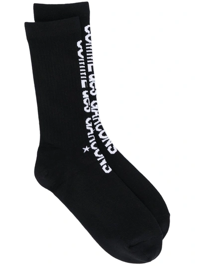 Shop Comme Des Garçons Logo-print Intarsia Knit Socks In Black