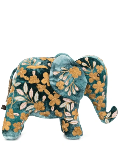 Shop Anke Drechsel Velvet Embroidered Elephant In Blue