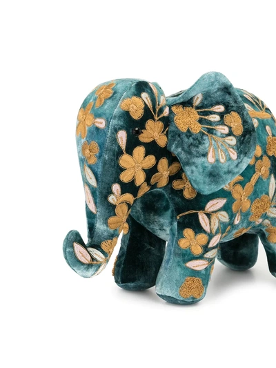 Shop Anke Drechsel Velvet Embroidered Elephant In Blue