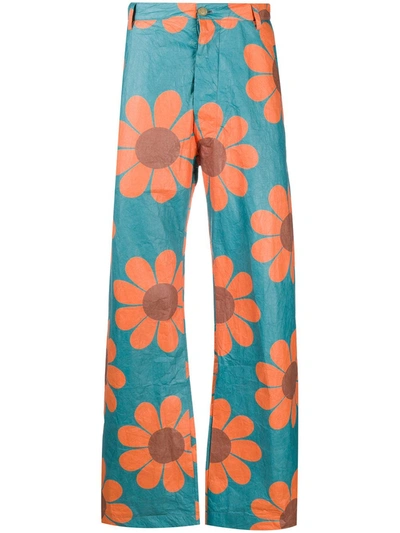 Shop Walter Van Beirendonck Floral-print Wide-leg Trousers In Blue