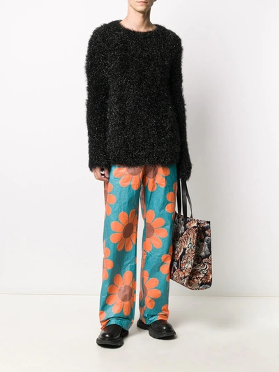 Shop Walter Van Beirendonck Floral-print Wide-leg Trousers In Blue