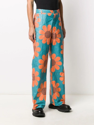 Shop Walter Van Beirendonck Floral-print Wide-leg Trousers In Blue