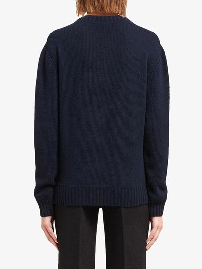 Prada Cashmere And Wool Logo Crew-neck Sweater In Blue