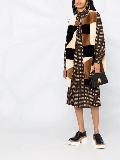 Shop Marni Patchwork Print Shearling Gilet In Brown