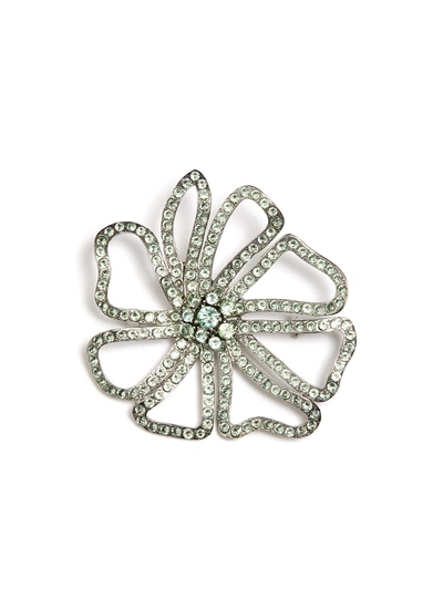 Shop Oscar De La Renta Swarovski Crystal Pavé Floral Brooch In Green