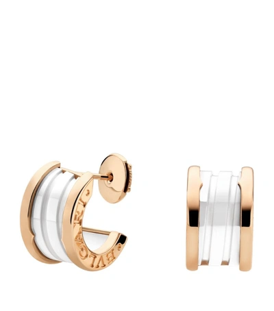 Shop Bvlgari Rose Gold And Ceramic B.zero1 Hoop Earrings