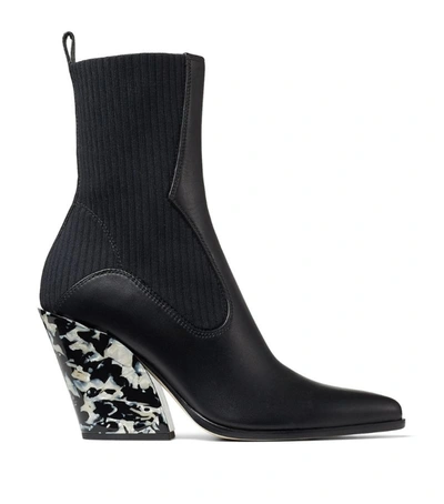 Shop Jimmy Choo Mele 85 Leather Knitted Ankle Boots