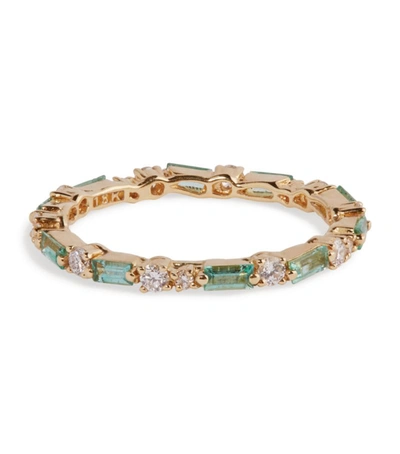 Shop Suzanne Kalan Yellow Gold, Emerald And Diamond Fireworks Eternity Ring Size 7