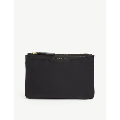 Shop Anya Hindmarch Bow-embellished Zipped Recycled-shell Pouch In Black