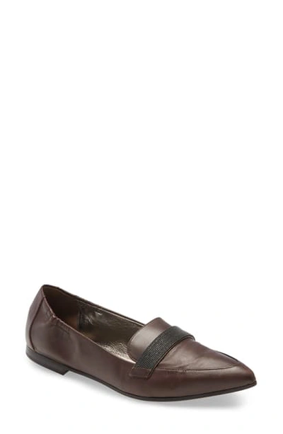 Shop Brunello Cucinelli Monili Embellished Pointed Toe Loafer In Chocolate
