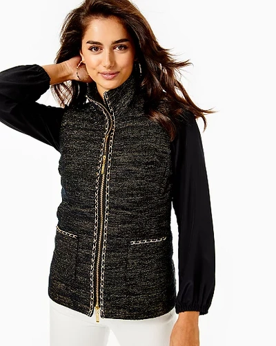 Shop Lilly Pulitzer Noella Puffer Vest In Onyx Resort Boucle