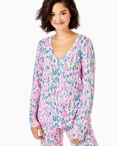 Shop Lilly Pulitzer Women's Pajama Knit Long Sleeve Top In Green Size 2xl, Lilly On Holiday -  In Green
