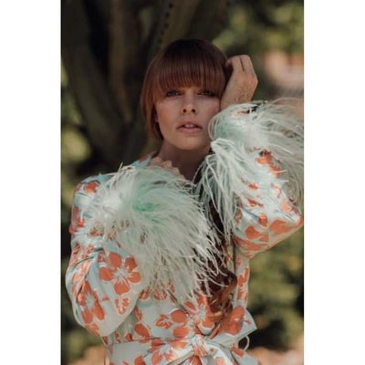 Shop Andreeva Mint Vanilla Jacket With Detachable Feathers Cuffs In Multicolour