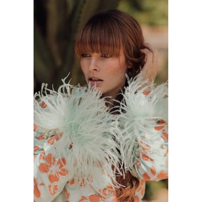 Shop Andreeva Mint Vanilla Jacket With Detachable Feathers Cuffs In Multicolour