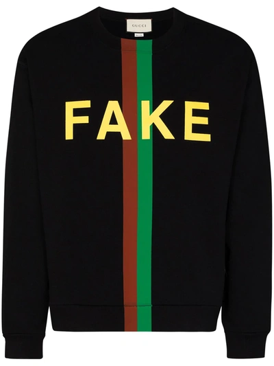 Shop Gucci Fake Not Stripe Detail Sweatshirt In Black