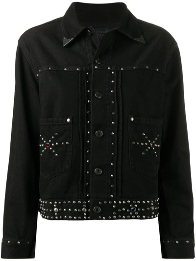 Shop Polo Ralph Lauren Studded Denim Jacket In Black