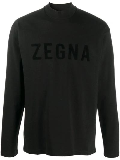 Shop Ermenegildo Zegna Logo-print Longsleeved T-shirt In Black