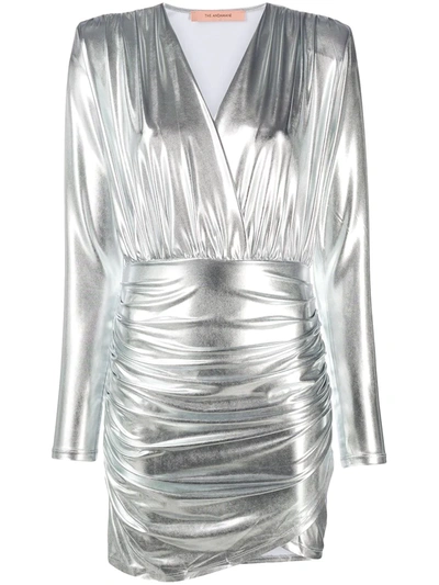 Shop Andamane Ruched Metallic Mini Dress In Silver