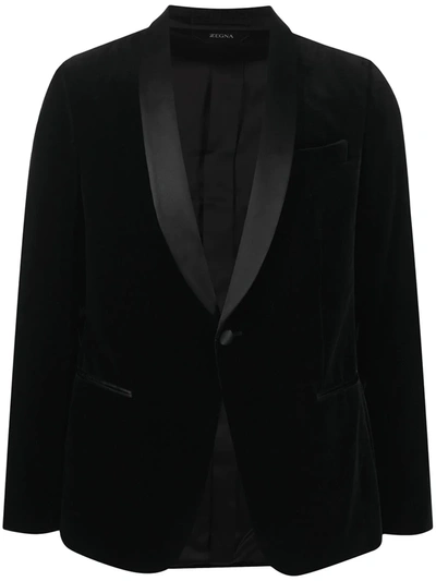 Shop Z Zegna Satin-trimmed Velvet Dinner Jacket In Black