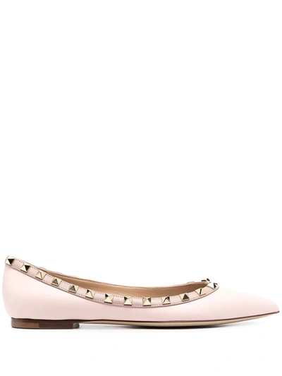 Shop Valentino Rockstud Pointed Toe Ballerina Shoes In Pink
