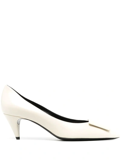 Shop Saint Laurent Square Bow Detail Pumps In White