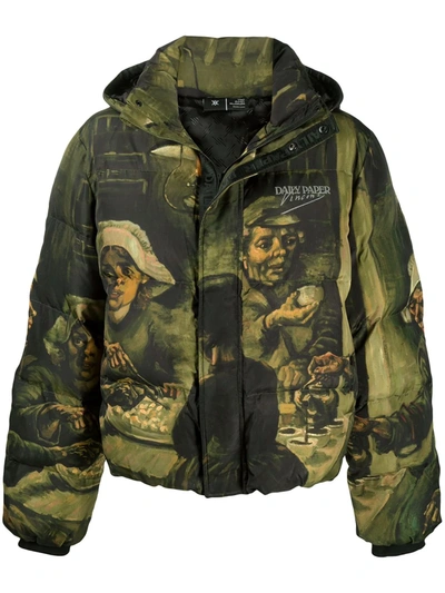 Shop Daily Paper Vincent Print Puffer Jacket In Green