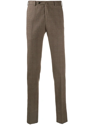 Shop Pt01 Checked Slim-fit Trousers In Brown