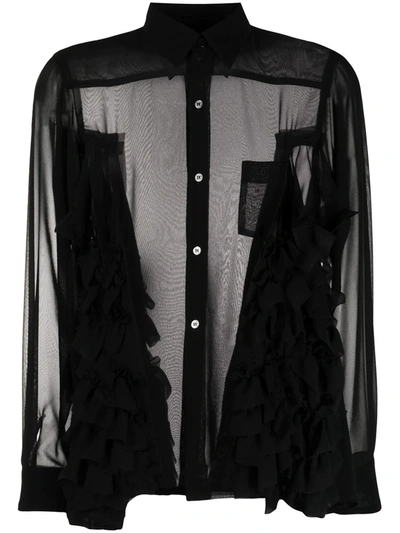 Shop Comme Des Garçons Comme Des Garçons Sheer Ruffle-trimmedcla Shirt In Black