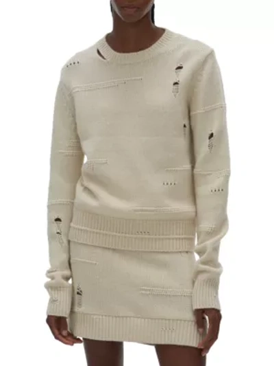Shop Helmut Lang Women's Distressed Crewneck Sweater In Powdered Ecru