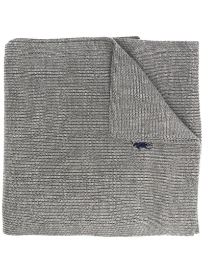 Shop Polo Ralph Lauren Ribbed Wool Knit Scarf In Grey