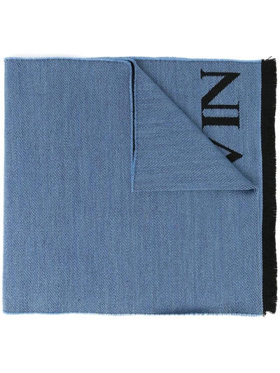 Shop Lanvin Logo-knit Fringe Scarf In Blue