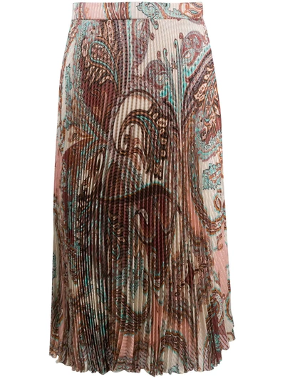 Shop Blumarine Pleated Paisley-print Midi Skirt In Neutrals