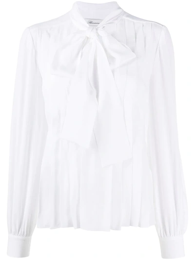 Shop Blumarine Pleated Pussy-bow Blouse In White